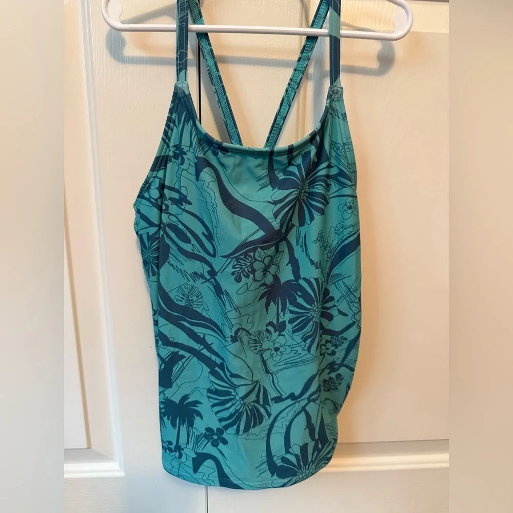 Athleta Girl Tropical Print Teal Swim Top